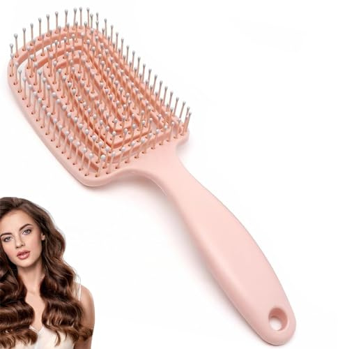 KISUOMAOYI Detangle Hair Brush,Curved Vent Brush and Hair Detangler, Easy Detangling Vented Hair Styling Comb Salon for Long Thick Curly Straight Dry Wet Hair,Styling Hair Brush for Women&Men(Pink)