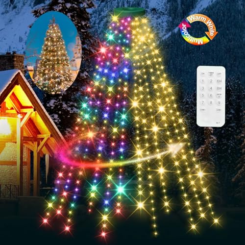 12 Modes Easy Christmas Tree Lights with Ring Indoor Outdoor - 2.2M x 12 Lines String 312 LED Timer Dimmable Remote Waterproof Fairy Lights for 1.8 2.1 M Xmas Tree Decor (Warm White or Multicolor)