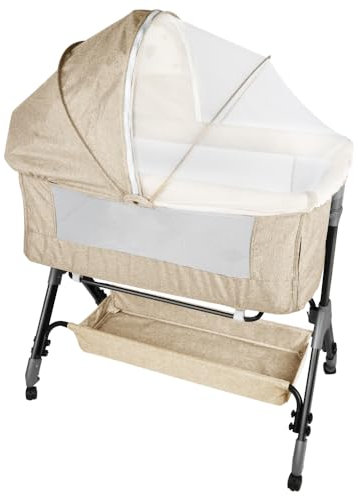 HUOLE 3 in 1 Beistellbett & Babywiege & Reisebett, 4-stufig Höhenverstellbares Babybett, neigbar, Kinderbett, Stubenwagen für Babys bis 25kg belastbar-104 x 52 x 100–110 cm – gebrochenes Weiß