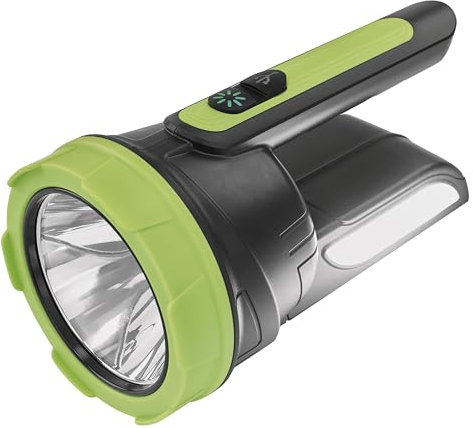 EMOS - aufladbarer LED-Handscheinwerfer - 210lm, 240m - 2 Separate Lichtquellen und 4 Leuchtmodi - ergonomischer Handgriff - 1 800 mAh/3,7 V Akku mit USB-A/C Ladekabel - für Indoor - schwarz-grün
