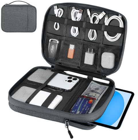Dadanism Organizer Cavi Borsa da Viaggio Organizzatore Cavi, Organizzatore di Accessori da Viaggio a Doppio Strato per Tablet, Cavi, Phone, Caricatore, Chiavetta USB, Power Bank, Grigio Siderale