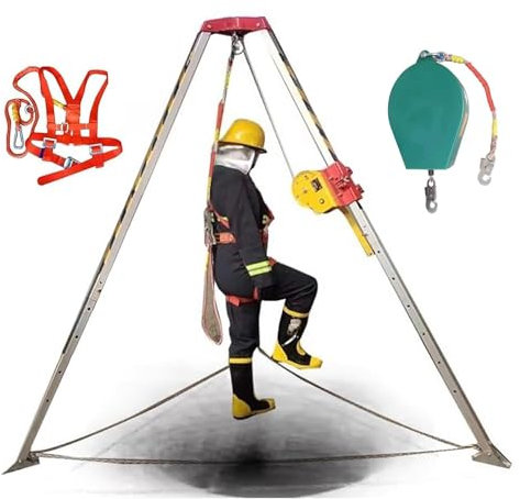 Generico Kit anticaduta, Sistema di treppiede di Soccorso antincendio di Emergenza, Dispositivo di Protezione di Sicurezza per Pozzi Profondi in Alluminio con Cintura e Protezione anticaduta, per Spa