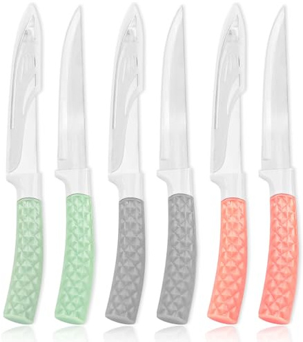 LLHQAMT Fruit Knife, Sharp Fruit Knife Set, Anti-Slip Design Handle, with Transparent Protective Sheath, Fruit Knives Small is Suitable for Most Vegetables, Fruits and Meat (6-Pack)