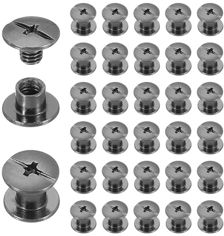 sourcing map 40 Sets Chicago Screw Rivets M5x4mm Metal Phillips Head Post Nail Rivet Stud Screws Connectors for DIY Leather Belt Bag Craft Bookbinding, Black