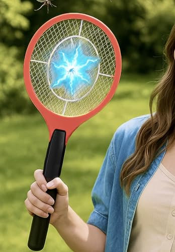 IPEA Raquette Électrique Insectes - Petite Raquette Anti Moustiques - 18 cm x 46 cm - Foudre Mouches Insectes pour Maison, Jardin, Camping - Fonctionne avec 2 Piles AA (Non incluses) - Super Légère