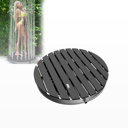 UISEBRT Ducha de jardín exterior de WPC y aluminio, ducha móvil de suelo solar, ducha de camping, altura de fuente ajustable hasta 4 m, para piscina, jardín, terraza (redonda – antracita)