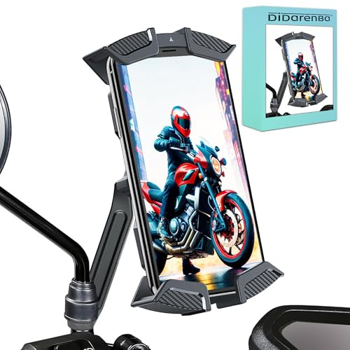 Didarenba Soporte movil Scooter Moto retrovisor 4 sujeciones fijacion al Espejo retrovisor Estabilidad Maxima Compatible con Todos los Smartphones rotacion 360º antivibracion