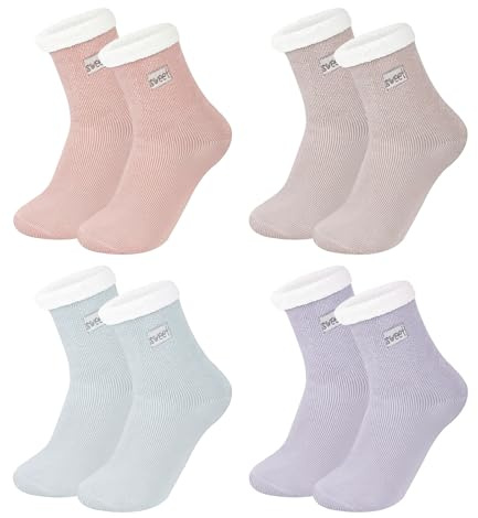 FrostyFlair Chaussettes douillettes, 4 paires de chaussettes d'hiver épaisses pour femmes 39-42, chaussettes chaudes pour femmes, cadeaux de Noël, chaussettes de nuit, chaussettes en laine