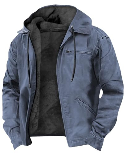 Veste Carreaux Homme D'interieur Hoodie Sweat À Capuche Zippé Men's Randonnée Manteau Chaud Polaire Blouson De Travail Hiver Anorak Coupe Vent Homme Zippée Manteau L