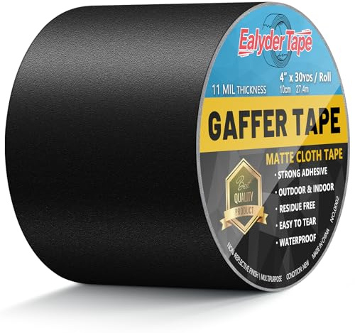 1 Rollo Cinta Gaffer Negra Ancha 100mm x 27,4m Impermeable Sin Residuos | Cinta gaffer ancha y resistente para construcción escénica y reparaciones rápidas. Impermeable, no reflectante.
