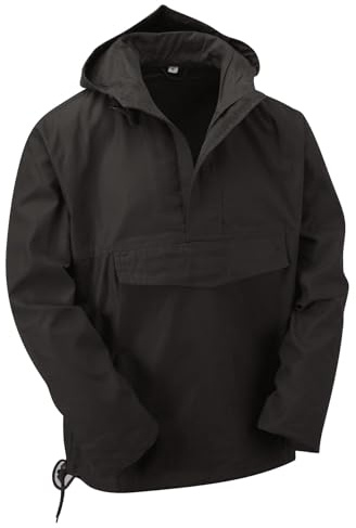 VINTIKA Army Style Anorak Smock - Hooded Combat Pullover - Black - XL