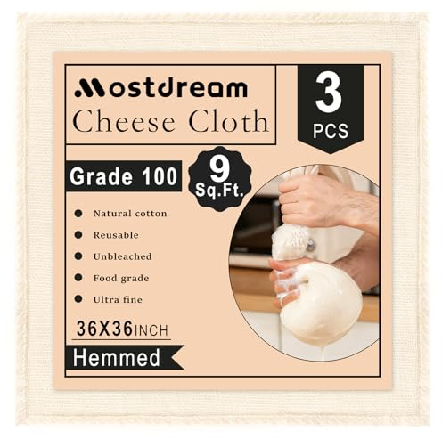 Mostdream Cheese Cloths, 3Pcs 36x36 Inch Grade 100 Precut Cheese Cloths for Straining, Cotton Unbleached, Reusable Muslin Cheesecloth for Straining, Making Yogurt, Cooking Turkey, Crafts - 9 Sq.Ft
