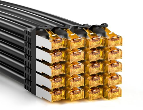 iwillink 20 x 0,5 m patchkabel CAT 7, LAN kabel kort (10 Gbps, S/FTP PIMF skärm, koppar), kompatibel med CAT7 CAT6a CAT6 Patchpanel/DSL-switch/router/modem – svart