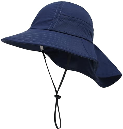 Malaxlx UPF 50+ Baby Sun Hat with Neck Flap - Breathable Wide Brim Summer Bucket Hat for Toddler Boys Girls