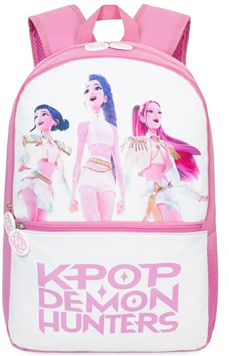 Get Trend Kpop Demon Hunters Huntrix Grand Sac a Dos Enfant Fille, 46 cm Cartable Enfant Fermeture Eclair et Rembourré, Ecole ou Voyage, Cadeau Fille (Rose/Blanc)