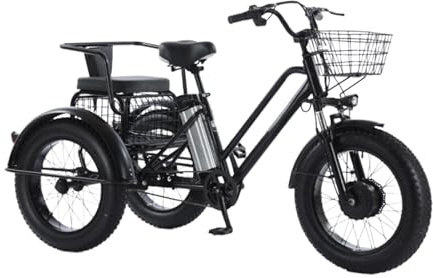 PRECISTECH Triciclo Eléctrico para Adultos con Batería 48v, 3 Ruedas, Fat Tire 20, Plegable, Motor Potente 250w, Transporte De Cargas Y Compras Fácil