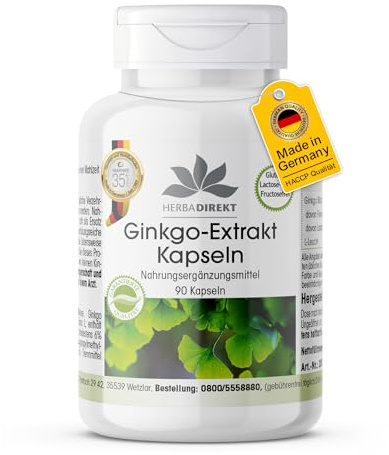 Estratto Ginkgo Biloba capsule 95mg - 90 capsule - almeno 24% di flavoni e almeno 6% di lattoni | HERBADIREKT by Warnke Vitalstoffe - Qualità da farmacia tedesca