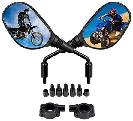 TOPMOUNT 1 Pair Universal Motorcycle Mirrors ATV Rear View Side Mirrors for 7/8 Handlebar with 10mm/8mm Clockwise & Counterclockwise Threaded Mounting Bolt