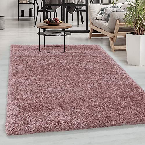 Carpetsale24 Shaggy Hochflor Teppich Rosa 120x170 cm Extra Weich & Waschbar - Jute Rückseite für Fußbodenheizung, Einfarbig & Flauschig für Wohnzimmer & Schlafzimmer