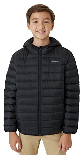 Eddie Bauer Boys' Jacket - CirrusLite Weather Resistant Down Coat for Boys - Insulated Quilted Bubble Puffer (3-20), Size 14-16, Black
