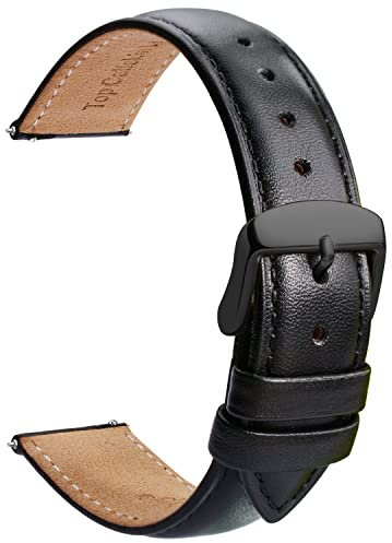 TStrap Leder Uhrenarmbänder 20mm - Ersatz Weich Schwarz Schnellverschluss Uhrenarmband - Smartwatch Armband für Herren Damen - Sportarmband mit Dornschließe - 14mm 16mm 18mm 19mm 21mm 22mm 23mm 24mm