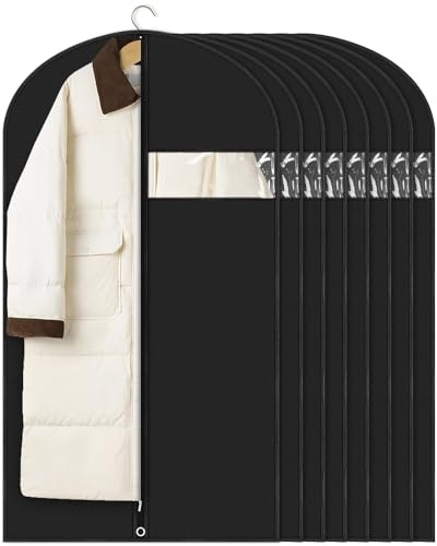 Garment Bags for Hanging Clothes (8 packs,43 inches) Black Suit Bags for Closet Storage and Travel with Clear Window for Sweater Coat Suits Shirt