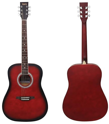 Akustische Gitarre, 41 Zoll Gitarre, Folk Gitarre, Erwachsene Anfänger Praxis Gitarre, Lindenholz Abgerundete Folk Akustikgitarre, Zupfinstrument, Gitarre Instrument, Akustikgitarre, Gitarre (Rot)