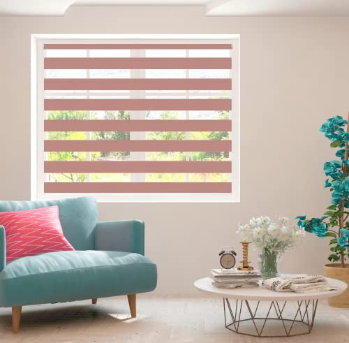 Zebra Blind Day and Night Roller Blind Aluminium Frame Dual Layer Fabric Modern Window Blind Easy to Install Easy Clean Privacy Living Room Kitchen Bedroom Bathroom 155 cm Drop (Pink, 175cm Width)
