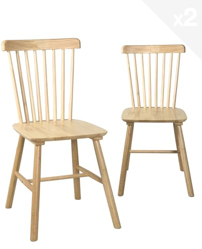 KAYELLES - Juego de 2 sillas para barrotes de madera maciza (madera teñida natural)