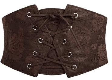 GRACE KARIN Women's Elastic Wide Waist Belt Renaissance Pirate Corset Cinch Belt Cosplay Costume with Press Button Coffee M