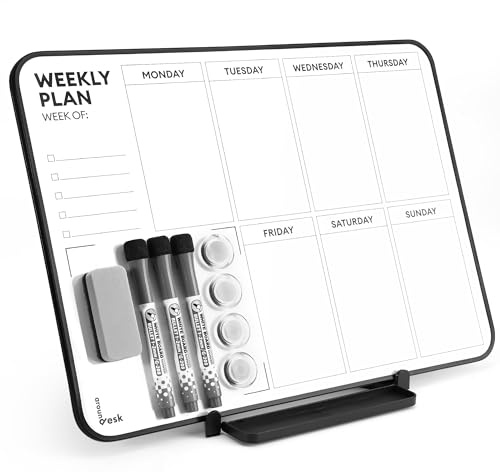 Aroundesk Double Sided Weekly Dry Erase Board with Stand 16x12, to-do List White Board Calendar Dry Erase, Desktop Whiteboard Calendar, Schedule Board, Message Board, Menu Board for Home Office