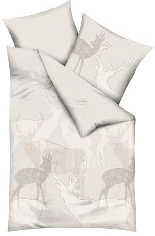 Kaeppel Bettwäsche Hirsche Feinbiber Natur Größe 1x 135x200 cm + 1x 80x80 cm