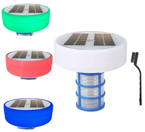 LAANCOO Ionizador de la Piscina, ionizador de Piscina Solar con luz RGB, Reduce el Cloro y Elimina Las Algas, la Alta eficiencia Solar para Las Piscinas sobre el Suelo, Mantiene Agua Limpia y Clara