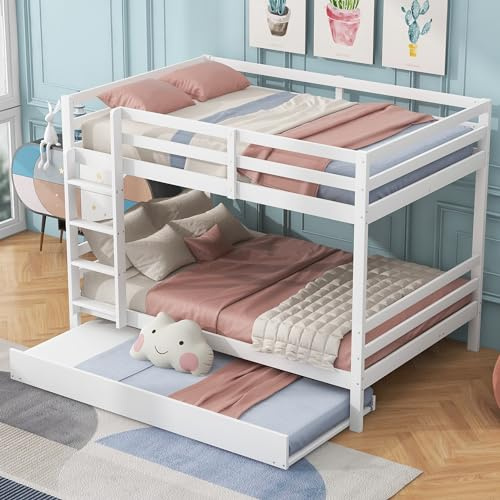 NovaFurnish Literas de 140 x 200 cm, camas infantiles, literas con cama nido, barandillas altas, escaleras estables (blanco)