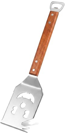 7-i-1 grillspatel för grillgrill, multifunktionellt grillverktyg med trähandtag, 42 cm grillspade rostfritt stål unika grillverktyg grillpresenter för män