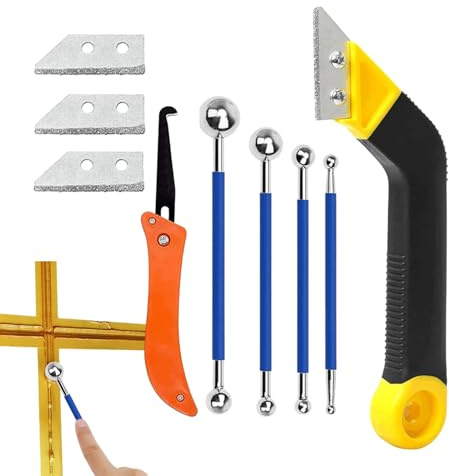 Rascador de Lechada - Kit de Acabado para Reparación de Juntas - con 3 Cuchillas de Repuesto para Lechada de Baldosas | para Baño Ducha Suelo Pared Limpieza y Colocación de