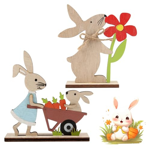 GZGXKJ 2 Piezas Figuras de Conejo de Pascua de Madera Decoración de Conejito de Pascua Decoración de Conejito de Pascua de 12 CM para De Pie para Decoración de Mesa de Jardín