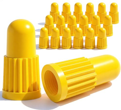 MEAJOO Yellow Presta Valve Caps (20 Pack) – Dust & Air Stem Covers for MTB, Road Bike, Bicycle – Fits French Valves, Lightweight Plastic Tubeless Tire Valve Caps
