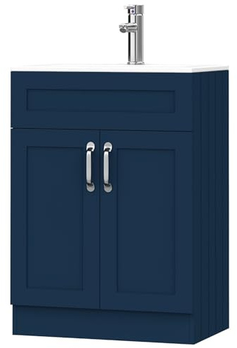 BELOFAY 500mm Floor Standing Bathroom Vanity Unit With Basin - Slim Waterproof Laquered Cloakroom Vanity Unit with 1 Tap Hole Ceramic Basin & Waste Included (Crawley Blue)