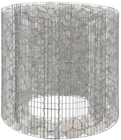 Relaxdays rund gabion, upphöjd odlingsbädd, stenkorg, 3,5 mm tråd, planterbar, HxØ: 80x90 cm, gabionvägg, stål, silver