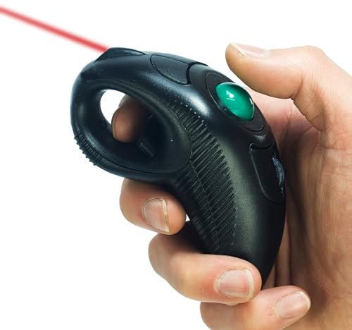 YUMQUA Y-10L Portable Finger Handheld Wireless Built-in Laser Pointer USB Trackball Mouse for Left/Right Handed Users(Black) Laptop Lovers