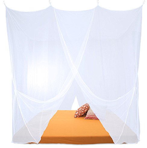 Sumkito Moskitonetz XXL Doppelbett weiß Mückennetz eckig Bettvorhang 2 Eingänge Insektenschutz