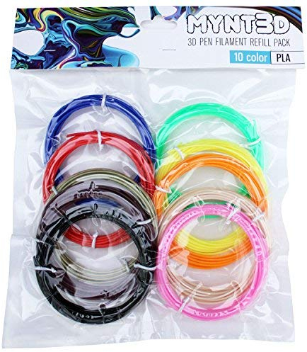MYNT3D PLA 3D Stifte Filament Nachfüllpackung, (10 Farben, je 3 m)