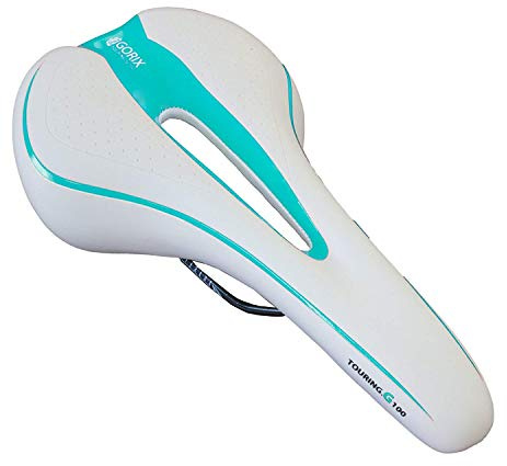 GORIX Bike Saddle Seat Comfortable Cushion with Rail Mountain Road Bicycle for Men and Women (GX-C19) (White×Celeste)
