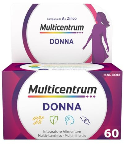 Multicentrum Donna Integratore Multivitaminico completo per donna, con Vitamina D, K, Acido Folico, Calcio, Ferro, per combattere stanchezza e affaticamento, 60 Compresse