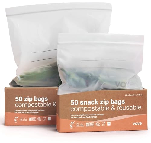 Vove Compostable Sandwich Bags, Medium (Pack of 30) - Freezer Safe, Leakproof, Non-Toxic, Writable Surface for Packed Lunches & Meal Prep, Eco-Friendly