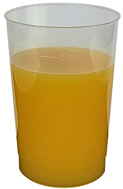 Gastro-Bedarf-Gutheil 40 Plastikbecher Mehrwegbecher 0.2 l transparent Ø 6.8 cm Höhe 9.8 cm aus Kunststoff PP, stabile, splitterfreie und fast unzerbrechliche wieder verwendbar mit Füllstrich