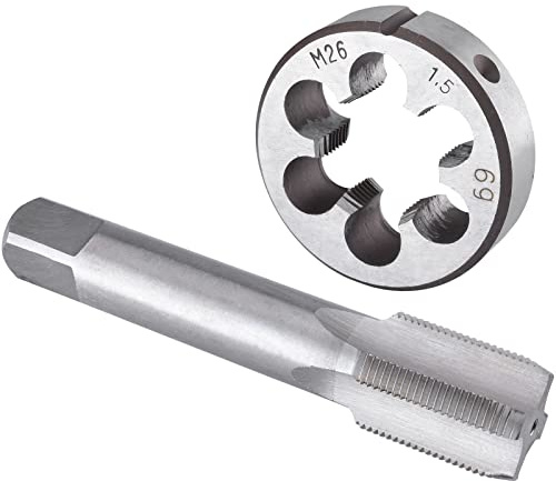 Burkit M26 X 1.5 Tap and Die Set, M26 x 1.5 Machine Thread Tap and Round Die Right Hand