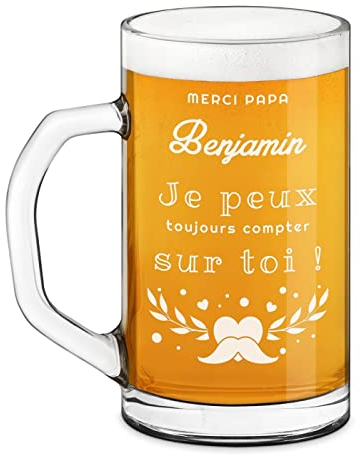 Maverton Chope à Bière Personnalisable – Verre à Alcool avec gravure pour Hommes - 640ml - Verre a Biere pour dégustation de Bières - pour Anniversaire Idee Cadeau Homme Cadeau Personnalisé merci papa