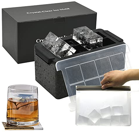 Clear Ice Cube Molds - 2in Giant Ice Cube Maker, 8 Large Clear Ice Cubes for Whiskey and Cocktail with Storage Bag (Cube)